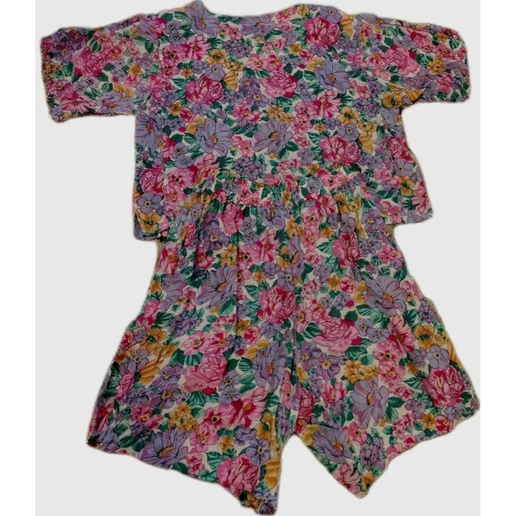Vintage Adonis 2 Piece Matching Set Size M Top & Shorts Floral 100% Rayon - Picture 7 of 12